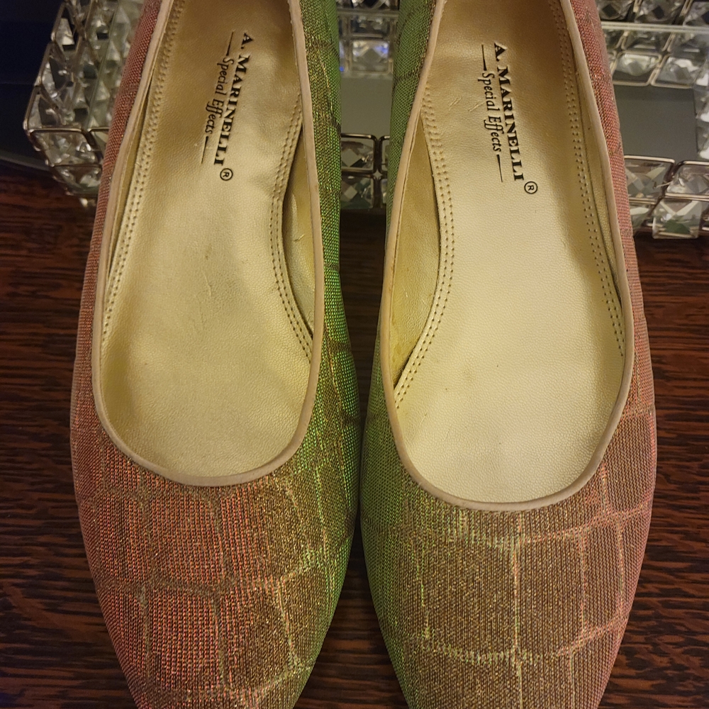 A. Marinelli Women's SPECIAL EFFECTS Flats, Shimmering Pink,Greens,Taupe. SZ 8.5
